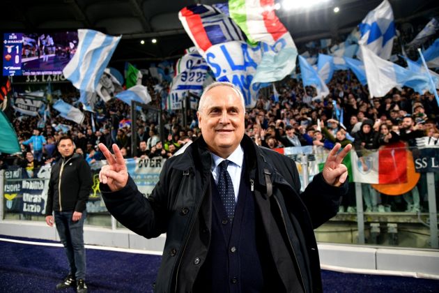 ROME, ITALY - MARCH 19: SS Lazio President Claudio Lotito celebrates victory after the Serie A match between SS Lazio and AS Roma at Stadio Olimpico on March 19, 2023 in Rome, Italy. (Photo by Marco Rosi - SS Lazio/Getty Images)