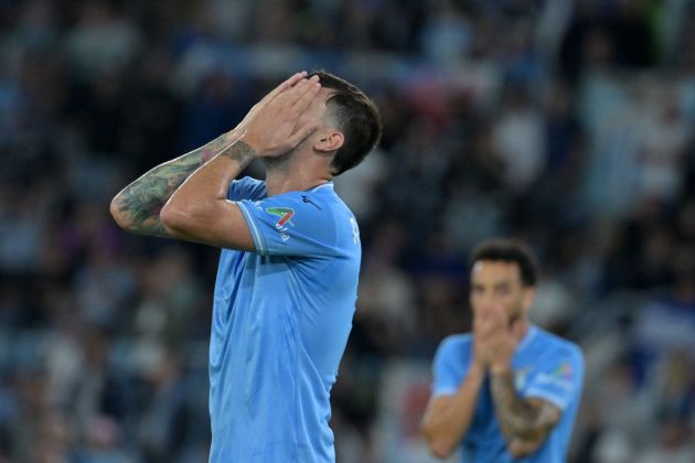 Lazio defender #13 Alessio Romagnoli reacts during the Italian Serie A football match between Lazio and Monza at the Olympic stadium in Rome, on September 23, 2023. (Photo by TIZIANA FABI / AFP) (Photo by TIZIANA FABI/AFP via Getty Images)