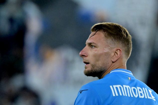 Lazio forward #17 Ciro Immobile reacts during the Italian Serie A football match between Lazio and Monza at the Olympic stadium in Rome, on September 23, 2023. (Photo by TIZIANA FABI / AFP) (Photo by TIZIANA FABI/AFP via Getty Images)