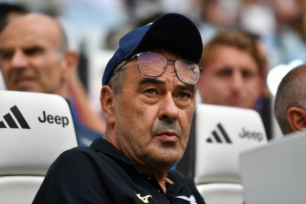 TURIN, ITALY - SEPTEMBER 16: Maurizio Sarri, Head Coach of Lazio, looks on prior to the Serie A TIM match between Juventus and SS Lazio at Allianz Stadium on September 16, 2023 in Turin, Italy. (Photo by Valerio Pennicino/Getty Images)