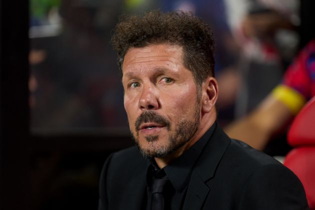 MADRID, SPAIN - AUGUST 28: Head coach Diego Pablo Simeone of Atletico de Madrid looks on prior to the LaLiga EA Sports match between Rayo Vallecano and Atletico Madrid at Estadio de Vallecas on August 28, 2023 in Madrid, Spain. (Photo by Angel Martinez/Getty Images)
