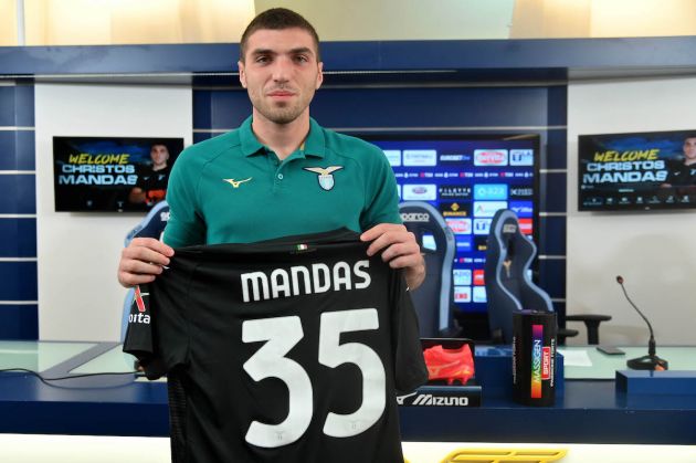 ROME, ITALY - SEPTEMBER 13:SS Lazio new signing Christos Mandas poses during the press conference at the Formello sport centre on September 13, 2023 in Rome, Italy. (Photo by Marco Rosi - SS Lazio/Getty Images)