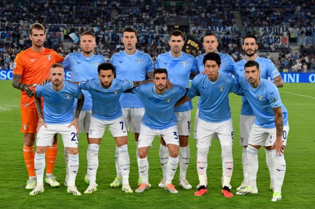 ROME, ITALY - AUGUST 27: SS Lazio team line up ashea during the Serie A TIM match between SS Lazio and Genoa CFC at Stadio Olimpico on August 27, 2023 in Rome, Italy. (Photo by Marco Rosi - SS Lazio/Getty Images)