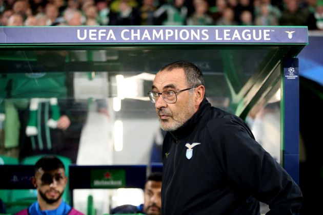 GLASGOW, SCOTLAND - OCTOBER 04: SS Lazio head coach Maurizio Sarri looks on during the UEFA Champions League Group E match between Celtic FC and SS Lazio at Celtic Park Stadium on October 04, 2023 in Glasgow, Scotland. (Photo by Marco Rosi - SS Lazio/Getty Images)
