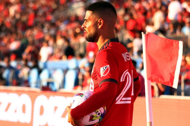 TORONTO, ON - JULY 23: Lorenzo Insigne #24 of Toronto FC prepares for a corner kick during an MLS game against Charlotte FC at BMO Field on July 23, 2022 in Toronto, Ontario, Canada. (Photo by Vaughn Ridley/Getty Images)