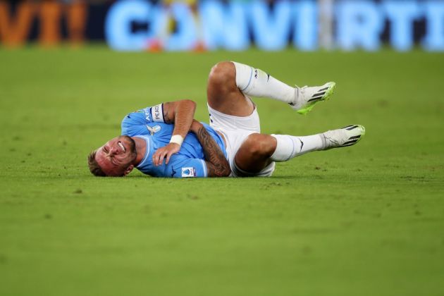 ROME, ITALY - SEPTEMBER 27: Ciro Immobile of SS Lazio reacts due to an injury during the Serie A TIM match between SS Lazio and Torino FC at Stadio Olimpico on September 27, 2023 in Rome, Italy. (Photo by Paolo Bruno/Getty Images)
