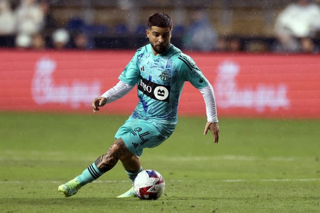 CHESTER, PENNSYLVANIA - APRIL 22: Lorenzo Insigne #24 of Toronto FC dribbles against Philadelphia Union at Subaru Park on April 22, 2023 in Chester, Pennsylvania. (Photo by Tim Nwachukwu/Getty Images)