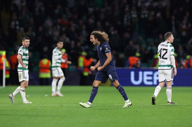 GLASGOW, SCOTLAND - OCTOBER 04: Matteo Guendouzi of SS Lazio celebrates at full time during the UEFA Champions League match between eltic FC v SS Lazio at Celtic Park Stadium on October 04, 2023 in Glasgow, Scotland. (Photo by Ian MacNicol/Getty Images)