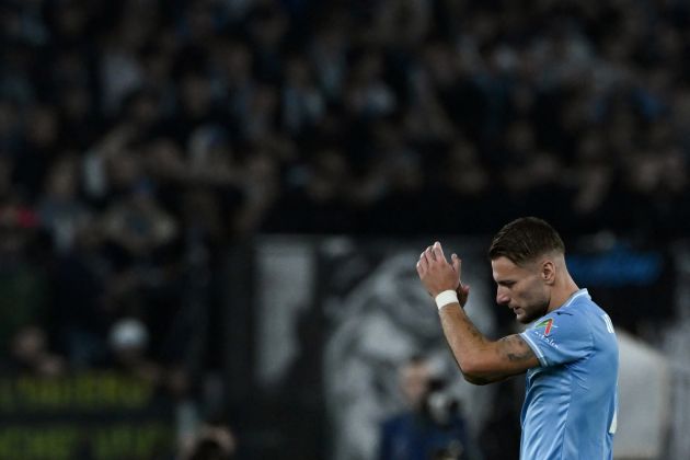 Lazio forward Ciro Immobile acknowledges applause from supporters in the stands as he exits the pitch during the UEFA Champions League Group E football match between Lazio and Feyenoord at the Olympic stadium in Rome, on November 7, 2023. (Photo by Tiziana FABI / AFP) (Photo by TIZIANA FABI/AFP via Getty Images)