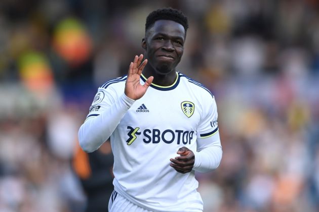 LEEDS, ENGLAND - MAY 28: Wilfried Gnonto of Leeds waves after the Premier League match between Leeds United and Tottenham Hotspur at Elland Road on May 28, 2023 in Leeds, England. (Photo by Stu Forster/Getty Images)