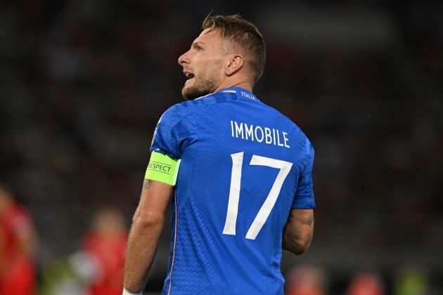 SKOPJE, MACEDONIA - SEPTEMBER 09: Ciro Immobile of Italy celebrates after scoring the opening goal during the UEFA EURO 2024 European qualifier match between North Macedonia and Italy at National Arena Todor Proeski on September 09, 2023 in Skopje, Macedonia. (Photo by Claudio Villa/Getty Images)