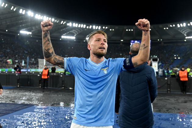 ROME, ITALY - NOVEMBER 28: Ciro Immobile of SS Lazio celebrates the opening goal during the UEFA Champions League match between SS Lazio and Celtic FC at Stadio Olimpico on November 28, 2023 in Rome, Italy. (Photo by Marco Rosi - SS Lazio/Getty Images)
