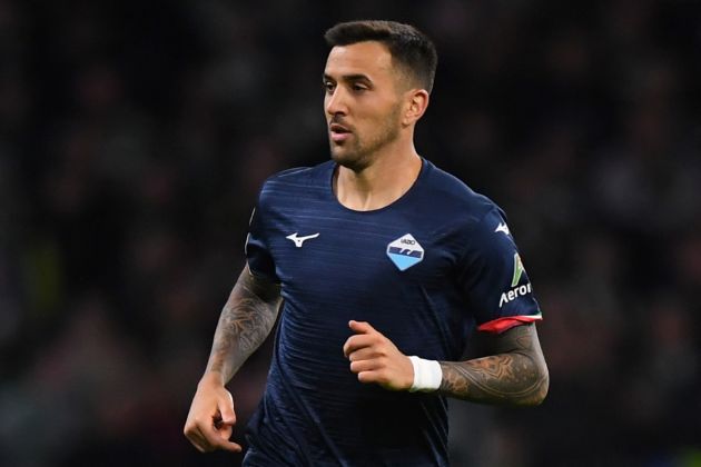 Lazio midfielder #05 Matias Vecino runs during the UEFA Champions League group E football match between Celtic and Lazio at Celtic Park stadium in Glasgow, Scotland on October 4, 2023. (Photo by ANDY BUCHANAN / AFP) (Photo by ANDY BUCHANAN/AFP via Getty Images)