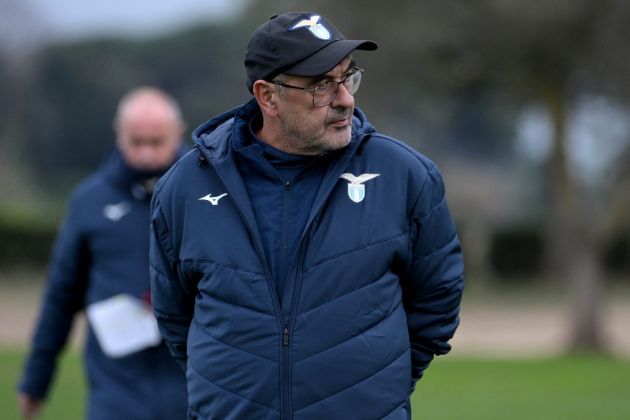 ROME, ITALY - NOVEMBER 27: SS Lazio head coach Maurizio Sarri during a training session, ahead of their UEFA Champions League group E match between SS Lazio and Celtic, at Formello sport centre with press conference at Stadio Olimpico on November 27, 2023 in Rome, Italy. (Photo by Marco Rosi - SS Lazio/Getty Images)