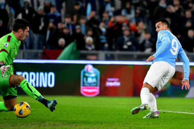 ROME, ITALY - DECEMBER 02: Pedro Rodriguez of SS Lazio scores a opening goal during the Serie A TIM match between SS Lazio and Cagliari Calcio at Stadio Olimpico on December 02, 2023 in Rome, Italy. (Photo by Marco Rosi - SS Lazio/Getty Images)