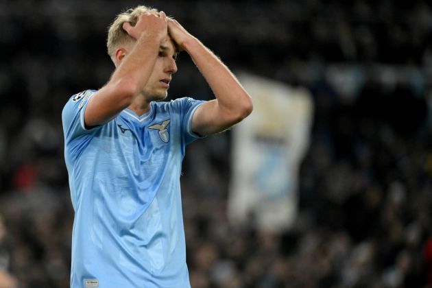 ROME, ITALY - NOVEMBER 28: Gustav Isaksen of SS Lazio reacts during the UEFA Champions League match between SS Lazio and Celtic FC at Stadio Olimpico on November 28, 2023 in Rome, Italy. (Photo by Marco Rosi - SS Lazio/Getty Images)