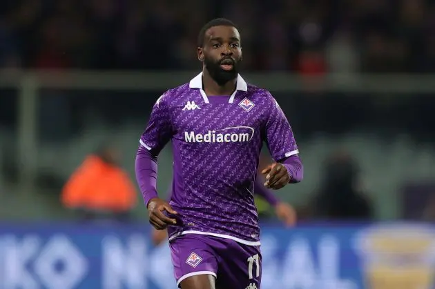 FLORENCE, ITALY - JANUARY 9: Nanitamo Jonathan Ikoné of ACF Fiorentina in action the match between of ACF Fiorentina and Bologna FC - Coppa Italia at Stadio Artemio Franchi on January 9, 2024 in Florence, Italy. (Photo by Gabriele Maltinti/Getty Images)