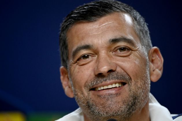 FC Porto coach Sergio Conceicao smiles during a press conference on the eve of their UEFA Champions League last 16 first leg football match against Arsenal FC at the Dragao stadium in Porto, on February 20, 2024. (Photo by MIGUEL RIOPA / AFP) (Photo by MIGUEL RIOPA/AFP via Getty Images)