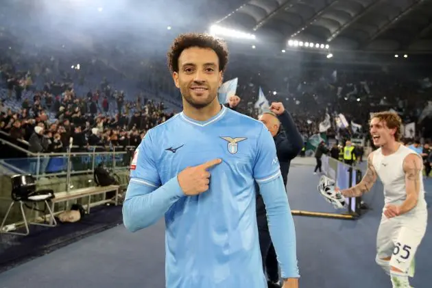 ROME, ITALY - JANUARY 10: Felipe Anderson of SS Lazio celebrates following the team's victory in the Coppa Italia match between SS Lazio and AS Roma at Stadio Olimpico on January 10, 2024 in Rome, Italy. (Photo by Paolo Bruno/Getty Images)