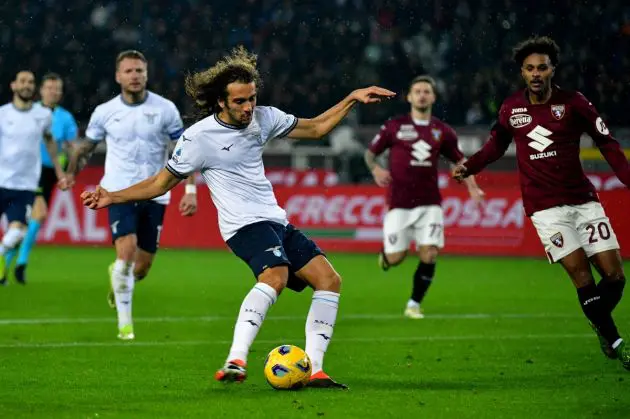 TURIN, ITALY - FEBRUARY 22: Matteo Guendouzi of SS Lazio scores the opening goalduring the Serie A TIM match between Torino FC and SS Lazio at Stadio Olimpico di Torino on February 22, 2024 in Turin, Italy. (Photo by Marco Rosi - SS Lazio/Getty Images)