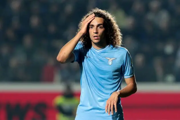 BERGAMO, ITALY - FEBRUARY 04: Matteo Guendouzi of SS Lazio reacts during the Serie A TIM match between Atalanta BC and SS Lazio at Gewiss Stadium on February 04, 2024 in Bergamo, Italy. (Photo by Emilio Andreoli/Getty Images)