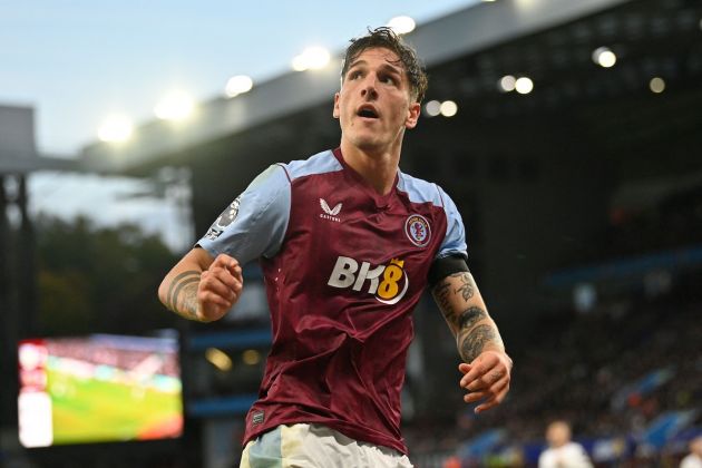 Aston Villa midfielder #22 Nicolo Zaniolo looks on during the English Premier League football match between Aston Villa and West Ham United at Villa Park in Birmingham, central England on October 22, 2023. (Photo by JUSTIN TALLIS / AFP) / RESTRICTED TO EDITORIAL USE. No use with unauthorized audio, video, data, fixture lists, club/league logos or 'live' services. Online in-match use limited to 120 images. An additional 40 images may be used in extra time. No video emulation. Social media in-match use limited to 120 images. An additional 40 images may be used in extra time. No use in betting publications, games or single club/league/player publications. / (Photo by JUSTIN TALLIS/AFP via Getty Images)