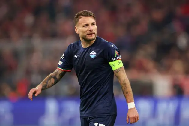MUNICH, GERMANY - MARCH 05: Ciro Immobile of SS Lazio looks on during the UEFA Champions League 2023/24 round of 16 second leg match between FC Bayern München and SS Lazio at Allianz Arena on March 05, 2024 in Munich, Germany. (Photo by Alexander Hassenstein/Getty Images)