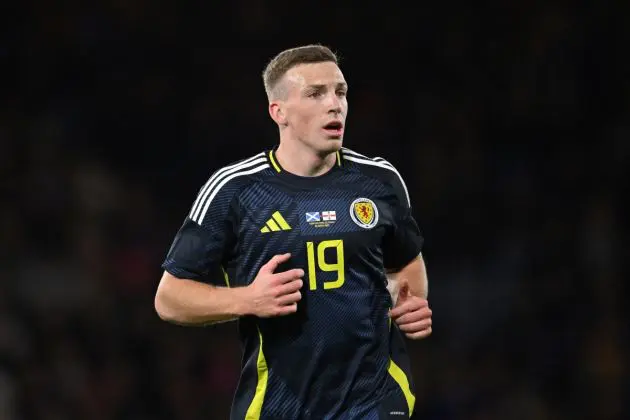 GLASGOW, SCOTLAND - MARCH 26: Scotland player Lewis Ferguson in action during the international friendly match between Scotland and Northern Ireland at Hampden Park on March 26, 2024 in Glasgow, Scotland. (Photo by Stu Forster/Getty Images)