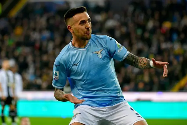 UDINE, ITALY - JANUARY 07: Matias Vecino of SS Lazio celebrates a second goal during the Serie A TIM match between Udinese Calcio and SS Lazio at Dacia Arena on January 07, 2024 in Udine, Italy. (Photo by Marco Rosi - SS Lazio/Getty Images)