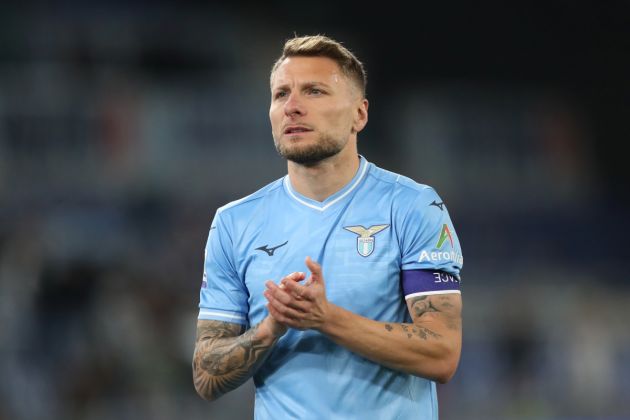 ROME, ITALY - APRIL 27: Ciro Immobile of SS Lazio applauds the fans after the Serie A TIM match between SS Lazio and Hellas Verona FC at Stadio Olimpico on April 27, 2024 in Rome, Italy. (Photo by Paolo Bruno/Getty Images)