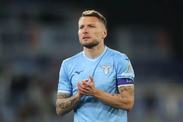 ROME, ITALY - APRIL 27: Ciro Immobile of SS Lazio applauds the fans after the Serie A TIM match between SS Lazio and Hellas Verona FC at Stadio Olimpico on April 27, 2024 in Rome, Italy. (Photo by Paolo Bruno/Getty Images)