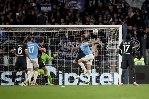ROME, ITALY - MARCH 30: Adam Marusic of SS Lazio scores his team's first goal during the Serie A TIM match between SS Lazio and Juventus at Stadio Olimpico on March 30, 2024 in Rome, Italy. (Photo by Paolo Bruno/Getty Images)
