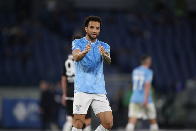 ROME, ITALY - APRIL 12: Felipe Anderson of SS Lazio celebrates after scoring the team's third goal during the Serie A TIM match between SS Lazio and US Salernitana at Stadio Olimpico on April 12, 2024 in Rome, Italy. (Photo by Paolo Bruno/Getty Images)