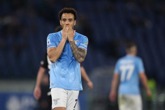 ROME, ITALY - APRIL 12: Felipe Anderson of SS Lazio celebrates after scoring the team's third goal during the Serie A TIM match between SS Lazio and US Salernitana at Stadio Olimpico on April 12, 2024 in Rome, Italy. (Photo by Paolo Bruno/Getty Images)