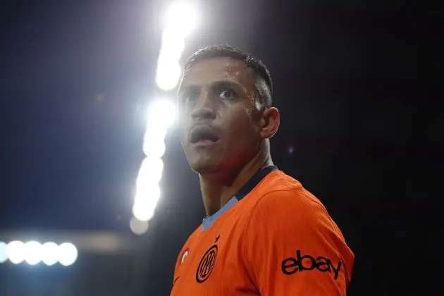 UDINE, ITALY - APRIL 08: Alexis Sanchez of FC Inter looks on during the Serie A TIM match between Udinese Calcio and FC Internazionale at Dacia Arena on April 08, 2024 in Udine, Italy. (Photo by Alessandro Sabattini/Getty Images)