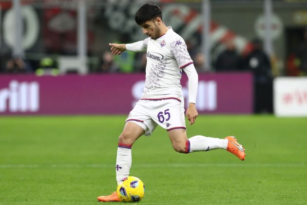 MILAN, ITALY - NOVEMBER 25: Fabiano Parisi of ACF Fiorentina in action during the Serie A TIM match between AC Milan and ACF Fiorentina at Stadio Giuseppe Meazza on November 25, 2023 in Milan, Italy. (Photo by Marco Luzzani/Getty Images)