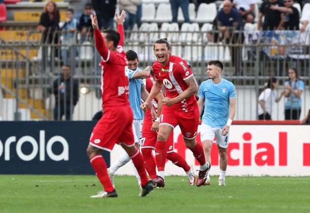 MONZA, ITALY - MAY 04: Milan Djuric of AC Monza celebrates scoring his team's first goal during the Serie A TIM match between AC Monza and SS Lazio at U-Power Stadium on May 04, 2024 in Monza, Italy. (Photo by Marco Luzzani/Getty Images)