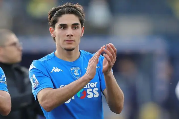 EMPOLI, ITALY - FEBRUARY 18: Matteo Cancellieri of Empoli FC greets the fans after during the Serie A TIM match between Empoli FC and ACF Fiorentina - Serie A TIM at Stadio Carlo Castellani on February 18, 2024 in Empoli, Italy. (Photo by Gabriele Maltinti/Getty Images)