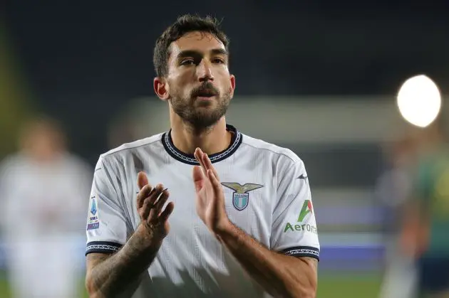 EMPOLI, ITALY - DECEMBER 22: Torino linked Danilo Cataldi of SS Lazio celebrates the victory after during the Serie A TIM match between Empoli FC and SS Lazio at Stadio Carlo Castellani on December 22, 2023 in Empoli, Italy. (Photo by Gabriele Maltinti/Getty Images)