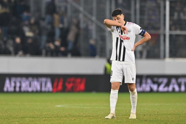 Linzer ASK's Croatian forward #09 Marin Ljubicic reacts as he leaves the pitch after the UEFA Europa League Group E football match between Linzer ASK and Toulouse FC in Linz, Austria, on December 14, 2023. (Photo by KERSTIN JOENSSON / AFP) (Photo by KERSTIN JOENSSON/AFP via Getty Images)