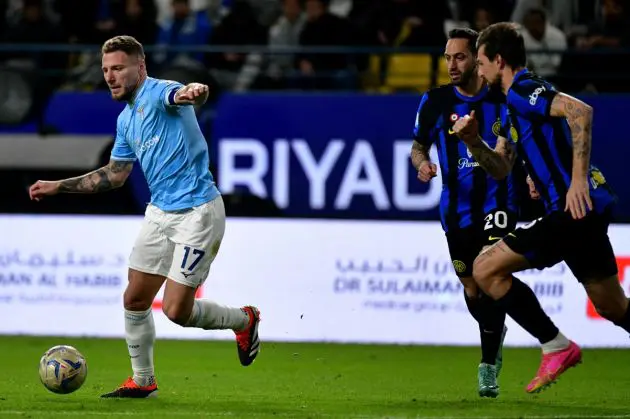 RIYADH, SAUDI ARABIA - JANUARY 19: Ciro Immobile of SS Lazio in action during the Italian EA Sports FC Supercup Semifinal match between FC Internazionale and SS Lazio at Al-Awwal Stadium on January 19, 2024 in Riyadh, Saudi Arabia. (Photo by Marco Rosi - SS Lazio/Getty Images)