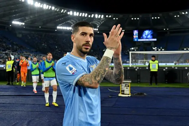 ROME, ITALY - APRIL 27: Mattia Zaccagni of SS Lazio celebrates a vitory after the Serie A TIM match between SS Lazio and Hellas Verona FC at Stadio Olimpico on April 27, 2024 in Rome, Italy. (Photo by Marco Rosi/Getty Images)
