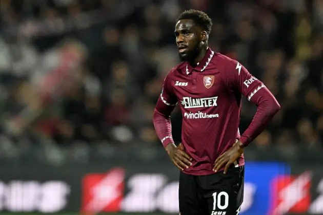 SALERNO, ITALY - FEBRUARY 24: Boulaye Dia of US Salernitana shows his disappointment during the Serie A TIM match between US Salernitana and AC Monza at Stadio Arechi on February 24, 2024 in Salerno, Italy. (Photo by Francesco Pecoraro/Getty Images)
