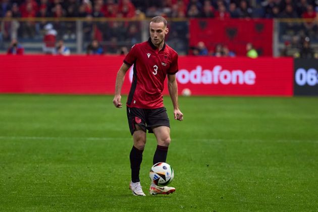 PARMA, ITALY - MARCH 22: Mario Mitaj of Albania in action during the international friendly match between Albania and Chile at Stadio Ennio Tardini on March 22, 2024 in Parma, Italy. (Photo by Emmanuele Ciancaglini/Getty Images)