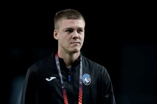 BERGAMO, ITALY - SEPTEMBER 21: Emil Holm of Atalanta inspects the pitch prior to the UEFA Europa League 2023/24 group stage match between Atalanta BC and Rakow Czestochowa at Gewiss Stadium on September 21, 2023 in Bergamo, Italy. (Photo by Emilio Andreoli/Getty Images)