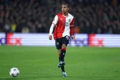 ROTTERDAM, NETHERLANDS - NOVEMBER 28: Lazio linked Calvin Stengs of Feyenoord in action during the UEFA Champions League match between Feyenoord and Atletico Madrid at Feyenoord Stadium on November 28, 2023 in Rotterdam, Netherlands. (Photo by Dean Mouhtaropoulos/Getty Images)