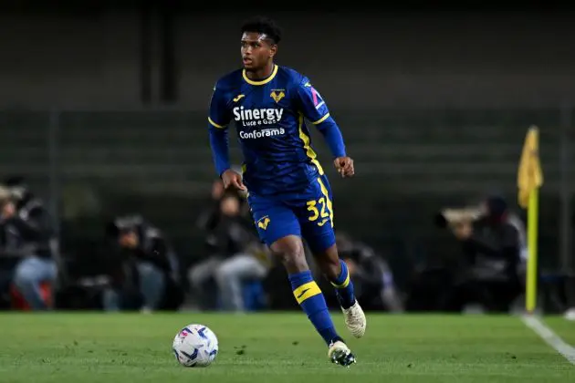 VERONA, ITALY - APRIL 20: Lazio target Juan Cabal of Hellas Verona during the Serie A TIM match between Hellas Verona FC and Udinese Calcio at Stadio Marcantonio Bentegodi on April 20, 2024 in Verona, Italy.(Photo by Alessandro Sabattini/Getty Images) (Photo by Alessandro Sabattini/Getty Images)