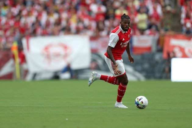 BALTIMORE, MARYLAND - JULY 16: Nuno Tavares #20 of Arsenal in action during a preseason friendly against the Everton at M&T Bank Stadium on July 16, 2022 in Baltimore, Maryland. (Photo by Rob Carr/Getty Images)