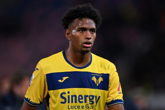 BOLOGNA, ITALY - FEBRUARY 23: Lazio linked Juan Cabal of Hellas Verona during the Serie A TIM match between Bologna FC and Hellas Verona FC - Serie A TIM at Stadio Renato Dall'Ara on February 23, 2024 in Bologna, Italy. (Photo by Alessandro Sabattini/Getty Images)