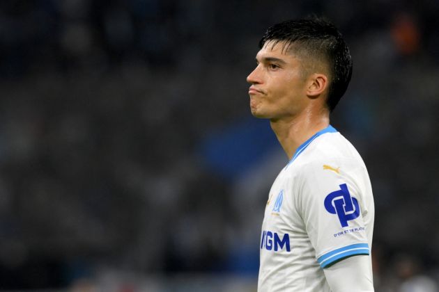 Marseille's Argentinian forward #20 Joaquin Correa reacts during the UEFA Europa League Group B football match between Olympique de Marseille and Ajax Amsterdam at the Velodrome Stadium in Marseille, southeastern France, on November 30, 2023. (Photo by Nicolas TUCAT / AFP) (Photo by NICOLAS TUCAT/AFP via Getty Images)